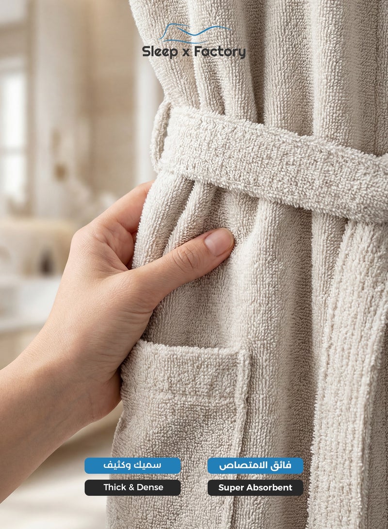 Sleep x Factory 100% Natural Cotton Bathrobe – Unisex – Free Size – Off White - Image 4