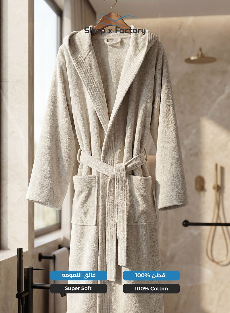 Sleep x Factory 100% Natural Cotton Bathrobe – Unisex – Free Size – Off White - Image 3