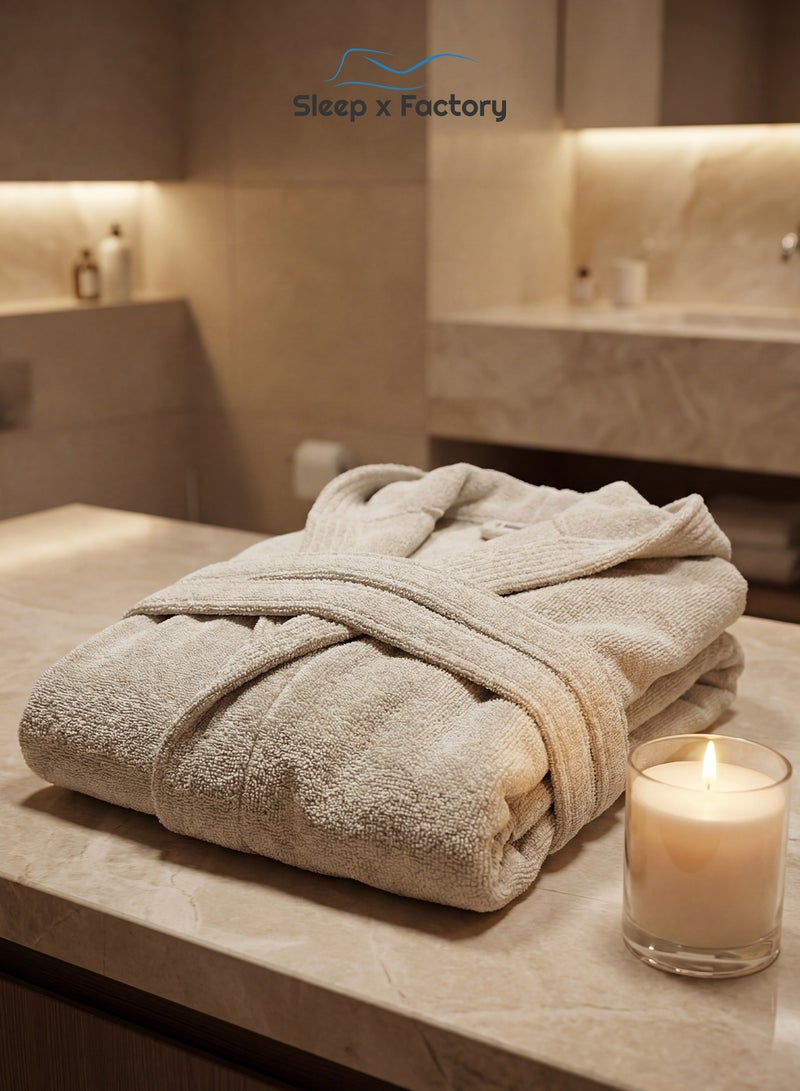 Sleep x Factory 100% Natural Cotton Bathrobe – Unisex – Free Size – Off White - Image 1