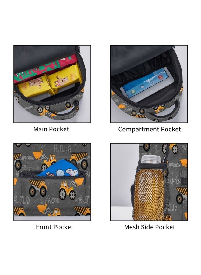 PAYOHTO Toddler Backpack for Boys Construction MachinesCars Truck Tractor Kids Waterpro of Backpack Preschool Bookbag Child Student Mini Bag Kindergarten Daypack Travel School Bag for Age 3-8 (Dark Grey), - Image 3