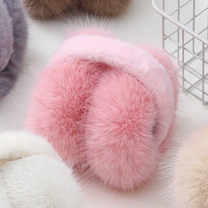 Stylish Foldable Earmuffs Warm Faux Fox Fur Pink 