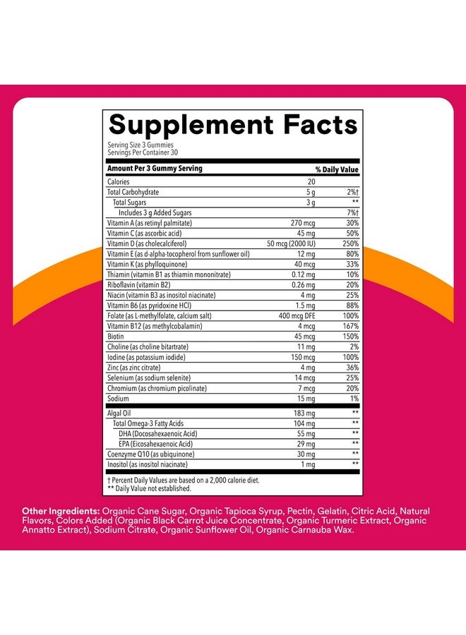 SmartyPants SmartyPants Women's Multivitamin Gummies - Improved Formula: Omega 3 (DHA/EPA), Methylfolate, CoQ10, Vitamin D3, C, Vitamin B12, B6, A, K & Zinc, Inositol, Gluten Free, 90 Count (30 Day Supply) - Image 5