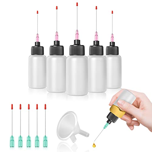 TITGGI 5 Pcs Plastic Squeeze Bottles 1 OZ LDPE Oil Applicator Precision Gun Oil Bottle with Extra Long 15 Inch Stainless Applicators 18Ga 21Ga Easy to Use for Knife Hinges Glue and More - Image 1
