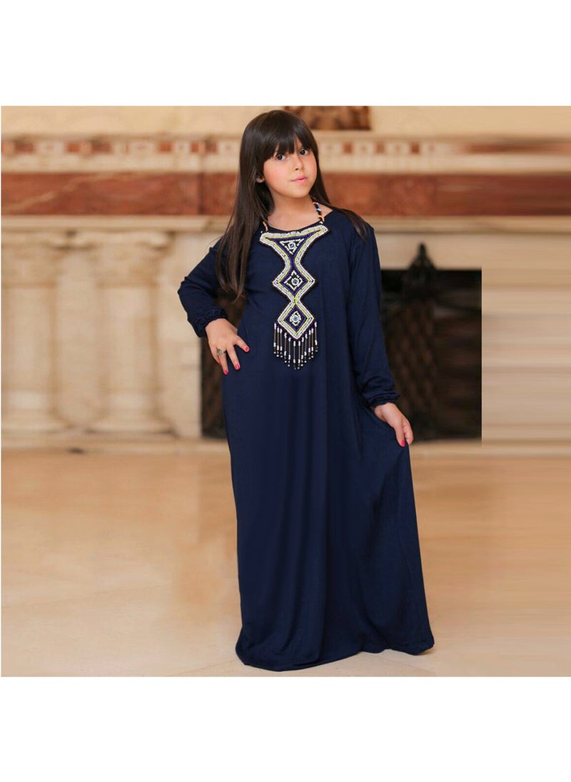 FULL JOY - Girls Praying Dress Made Of  Lycra Cotton With Separate Veil With Necklace ,Navy - Image 1