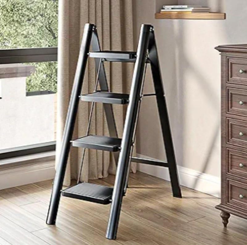 4 - step folding home ladder with space - saving design, 5cm thick when folded, safe and stable, suitable for kitchen and office - Image 1