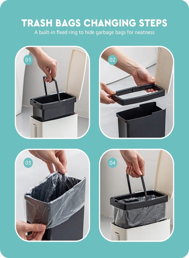 Baffect 2 Liter White Slim Bathroom Trash Can with Lid and Toilet Brush Holder - Image 5