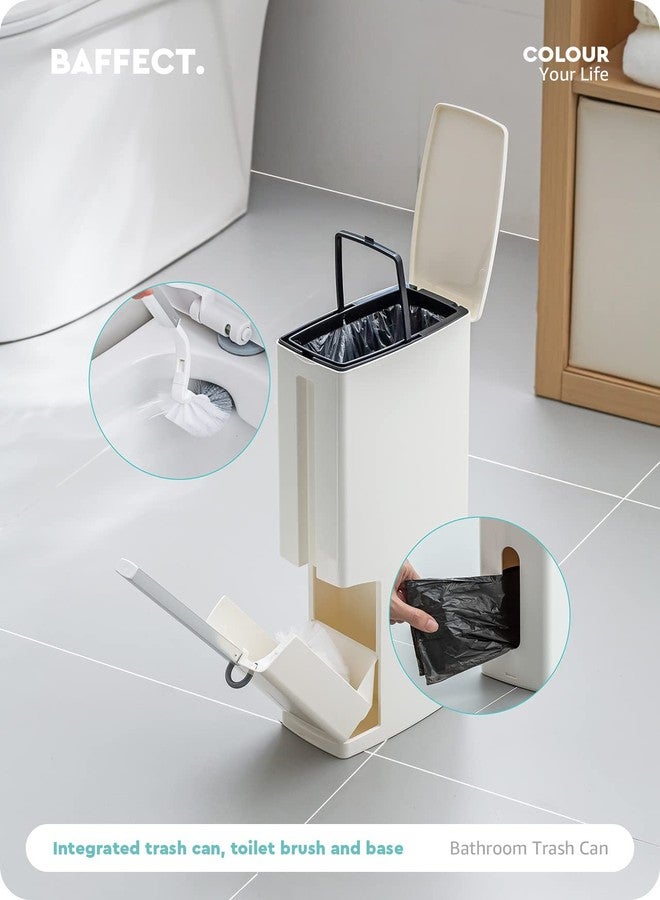 Baffect 2 Liter White Slim Bathroom Trash Can with Lid and Toilet Brush Holder - Image 3