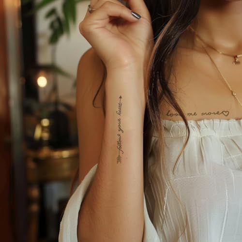 Everjoy Realistic Tiny Temporary Tattoos - 400+ Patterns, 60 Pcs Inspirational Quotes, Words, Lines, Flowers, Leaves, Artworks, Message Tattoos for Women, Men and Adults - Image 4