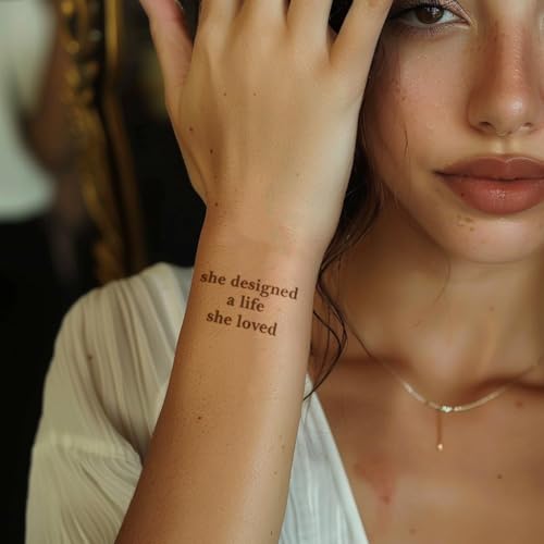 Everjoy Realistic Tiny Temporary Tattoos - 400+ Patterns, 60 Pcs Inspirational Quotes, Words, Lines, Flowers, Leaves, Artworks, Message Tattoos for Women, Men and Adults - Image 5