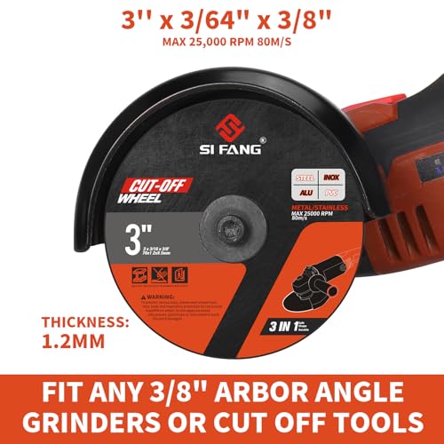 SI FANG 25Pcs 3 inch Cut Off Wheels with 1/4 in Mounting Mandrel Kit for Die Grinder, 3/8" Arbor Cutting Wheel with Pouch for Metal & Stainless Steel Rotary Tool Drill Attachment Cutter Discs - Image 2
