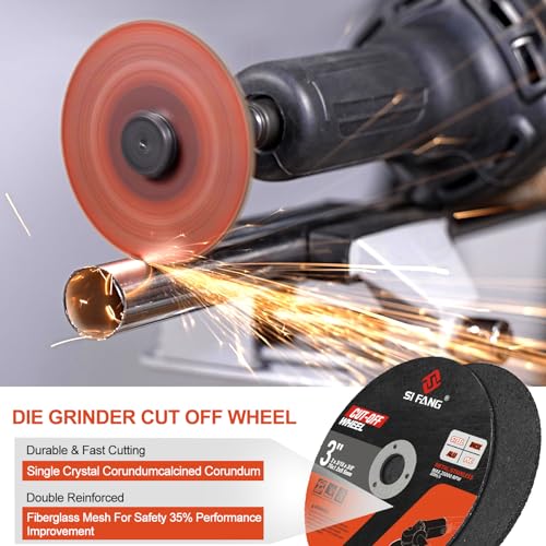 SI FANG 25Pcs 3 inch Cut Off Wheels with 1/4 in Mounting Mandrel Kit for Die Grinder, 3/8" Arbor Cutting Wheel with Pouch for Metal & Stainless Steel Rotary Tool Drill Attachment Cutter Discs - Image 4
