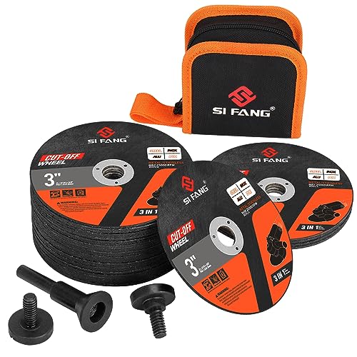 SI FANG 25Pcs 3 inch Cut Off Wheels with 1/4 in Mounting Mandrel Kit for Die Grinder, 3/8" Arbor Cutting Wheel with Pouch for Metal & Stainless Steel Rotary Tool Drill Attachment Cutter Discs - Image 1
