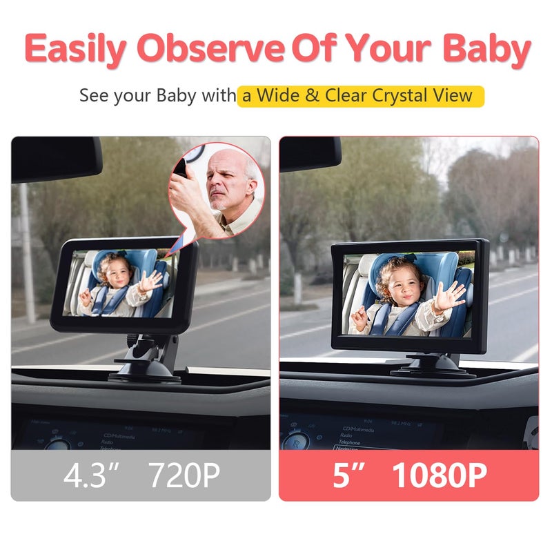 Itomoro Baby Car Camera, Dual Channel 5 inch Display with 2 IR Night Vision Camera, Easily Install Baby Car Mirror 1080P Clear Car Baby Camera for Rear Facing Seat Backseat ACZ403 - Image 5
