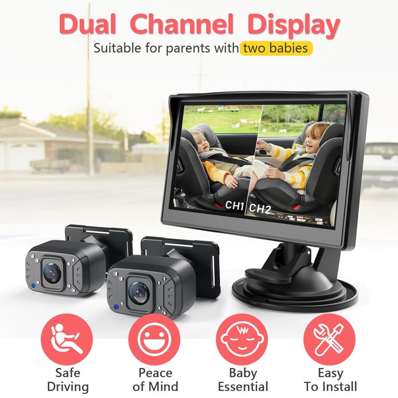 Itomoro Baby Car Camera, Dual Channel 5 inch Display with 2 IR Night Vision Camera, Easily Install Baby Car Mirror 1080P Clear Car Baby Camera for Rear Facing Seat Backseat ACZ403 - Image 2