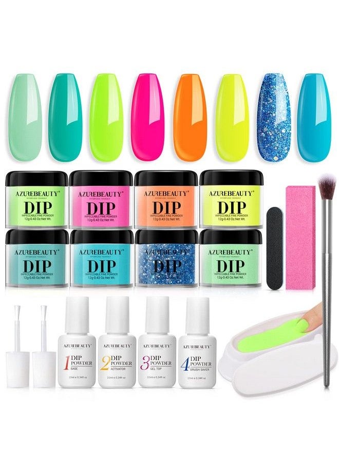 AZUREBEAUTY 18Pcs Dip Powder Nail Kit Starter Spring Summer Colors Pastel Neon Yellow Blue Hot Pink Acrylic Dipping Powder Liquid Set With Base/Top Coat For Beginners French Nails Art Manicure Salon  - Image 1