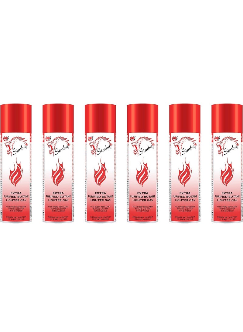 Simba Extra Purified Butane Lighter Gas Refill with Multi Nozzle 250ML Gas-6 Pack - Image 1