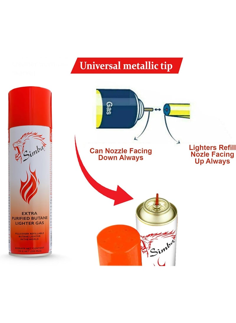 Simba Extra Purified Butane Lighter Gas Refill with Multi Nozzle 250ML Gas-6 Pack - Image 3