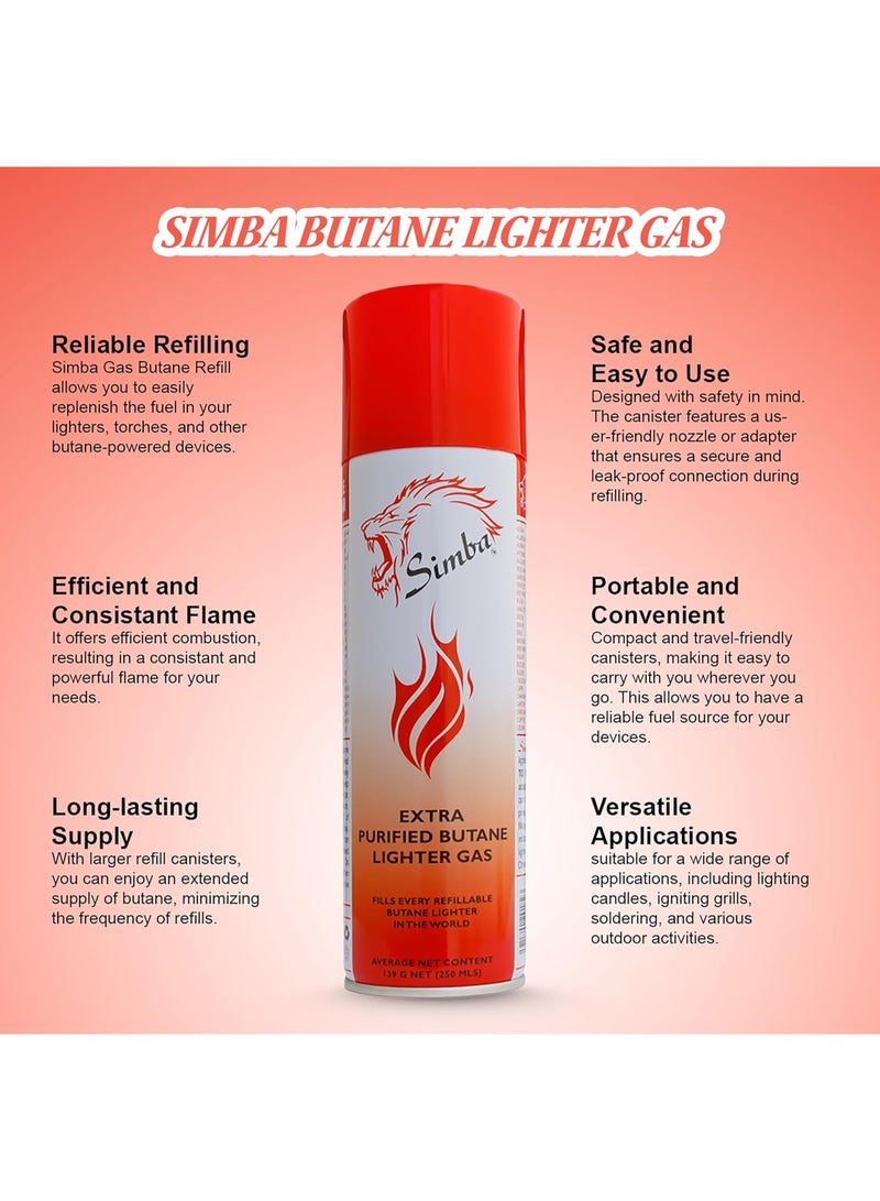 Simba Extra Purified Butane Lighter Gas Refill with Multi Nozzle 250ML Gas-6 Pack - Image 4