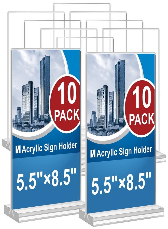 Arrobust Acrylic Sign Holder 5.5 x 8.5, 10 Pack Double-Sided Stand up Table Top Clear Sign Holders, T Shape Plastic Acrylic Picture Frame Menu Flyer Paper Holder Display Stands for Office Store Wedding Party - Image 1