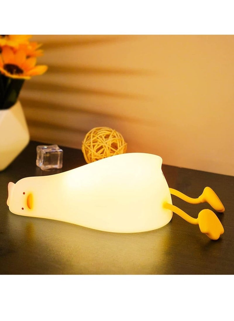 JAJEEK LED Lying Flat Duck Touch Light, Cute Duck Pat-Pat Night Light, Silicone Dimmable Timing Ambient Lamp, Rechargeable Warm Yellow Light, Decompression Toy Light & Phone Stand 2 in 1 – Ideal for Kids & Adults - Image 1
