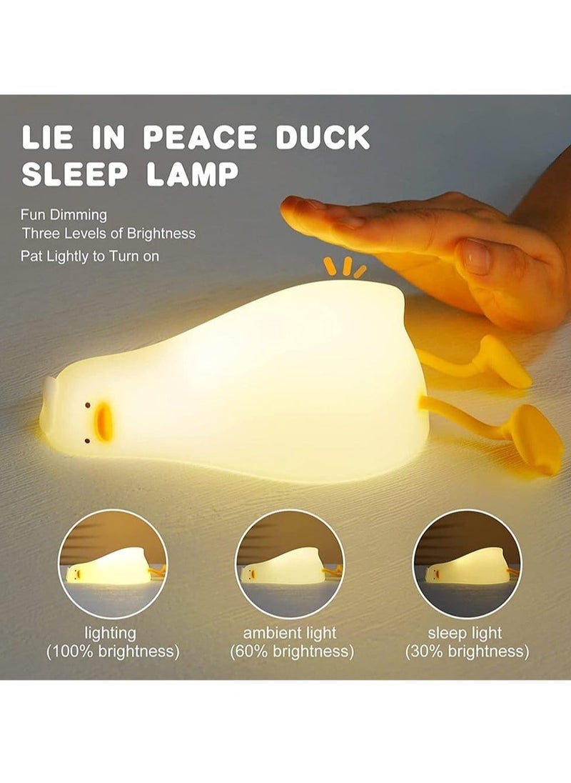 JAJEEK LED Lying Flat Duck Touch Light, Cute Duck Pat-Pat Night Light, Silicone Dimmable Timing Ambient Lamp, Rechargeable Warm Yellow Light, Decompression Toy Light & Phone Stand 2 in 1 – Ideal for Kids & Adults - Image 3