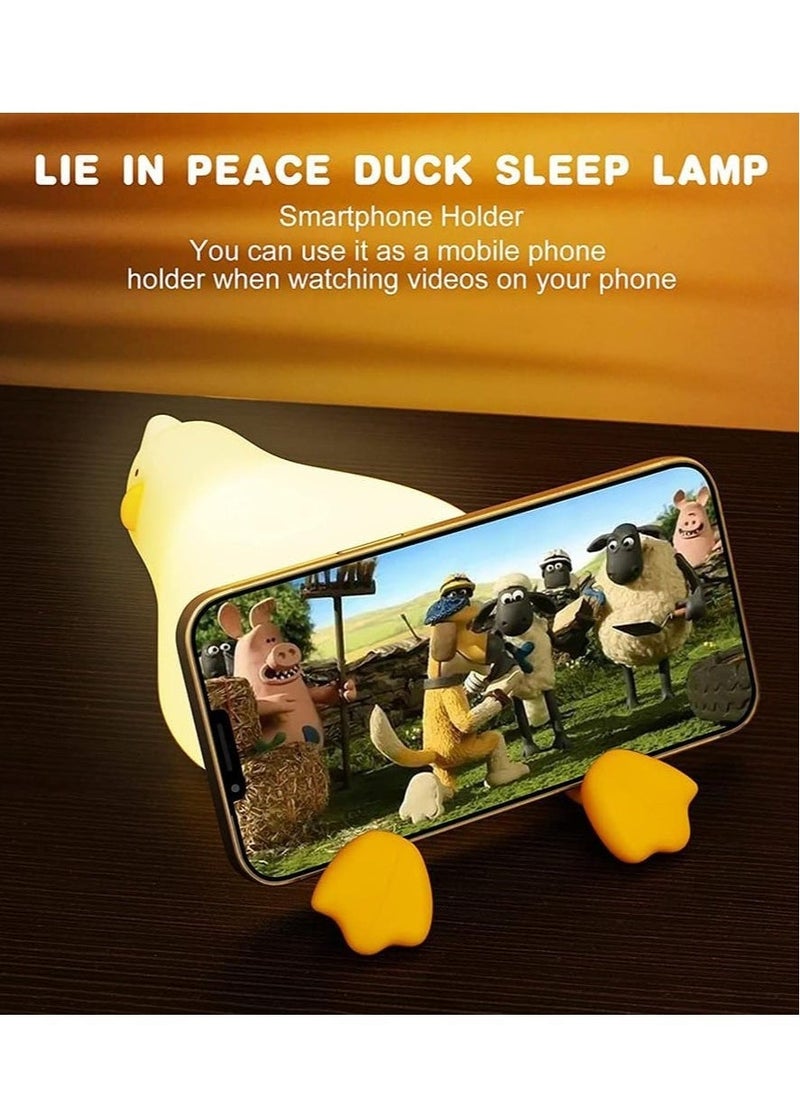JAJEEK LED Lying Flat Duck Touch Light, Cute Duck Pat-Pat Night Light, Silicone Dimmable Timing Ambient Lamp, Rechargeable Warm Yellow Light, Decompression Toy Light & Phone Stand 2 in 1 – Ideal for Kids & Adults - Image 4