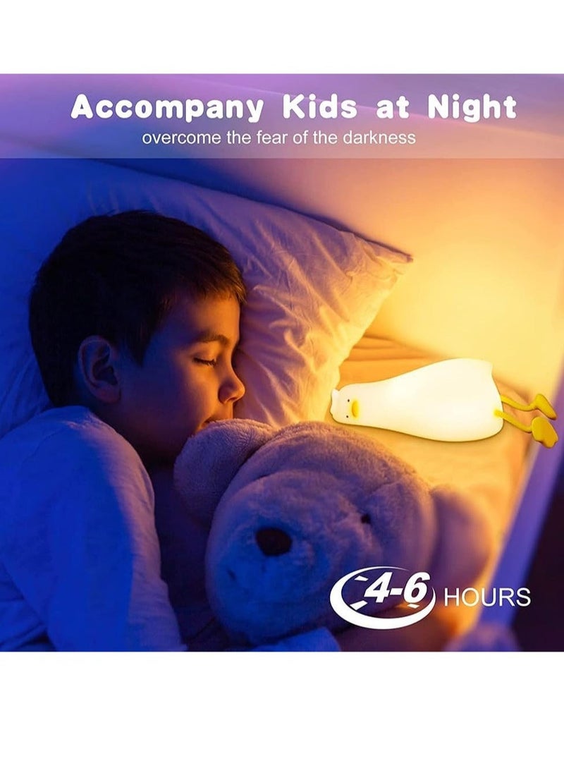 JAJEEK LED Lying Flat Duck Touch Light, Cute Duck Pat-Pat Night Light, Silicone Dimmable Timing Ambient Lamp, Rechargeable Warm Yellow Light, Decompression Toy Light & Phone Stand 2 in 1 – Ideal for Kids & Adults - Image 2