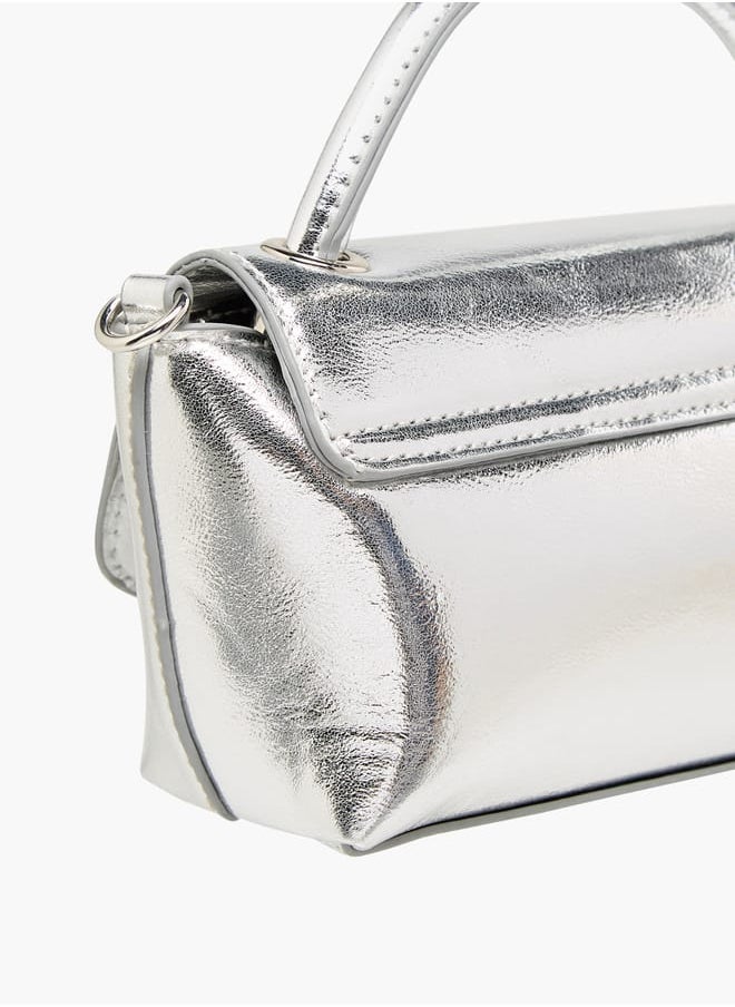 Flora Bella By Shoexpress - Women's Metallic Satchel Bag with Handle and Chain Strap - Image 1