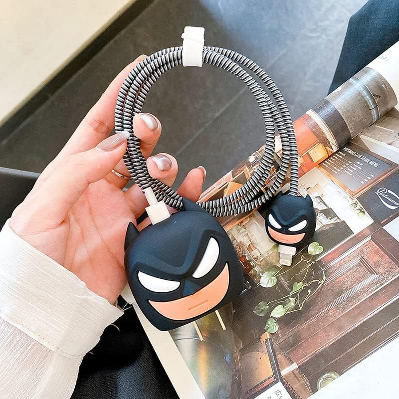 Twizzle Cable Protector with 3D Cute Pattern for iPhone Charger only 18W & 20W, Data Line Wire Saver Charging Cable Charger Protective Cable,Full Protection Cover 4 in 1 (Batman) - Image 1