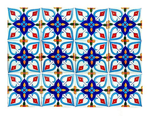 Shiv Kripa Blue Pottery Shiv Kripa Blue Pottery Home Decor Ceramic Tile Traditional High Lighter Tiles Wall Kitchen Washroom Handmade Tiles Kitchen Washroom Wall Tabletop Tile 2 x 2 Inch Set of 12 Tiles White Multi 