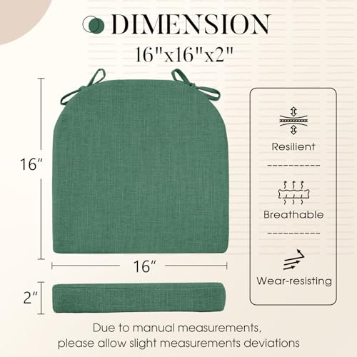 Basic Beyond Chair Cushions for Dining Chairs 6 Pack, Kitchen Chair Cushions with Ties and Non Slip Backing, 16 x 16 inches Chair Pads for Dining Chairs (Forest Green) - Image 2