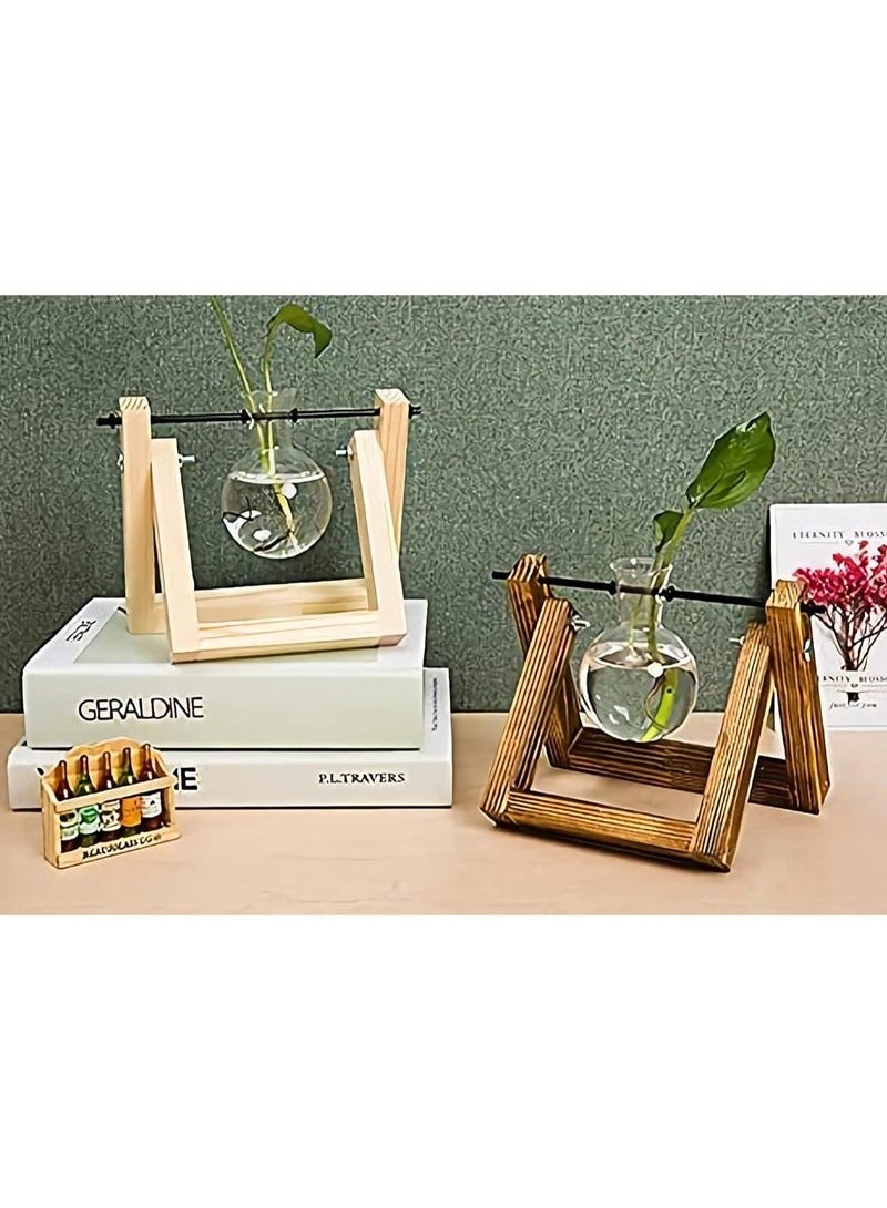 YelaJoy Plant Terrarium with Wooden Stand, Glass Desktop Planter with Retro Wooden Stand and Plant Terrarium Vase (2 Bulbs) for Indoor Office Desk Decor Accessories (1 Bulbs) - Image 4