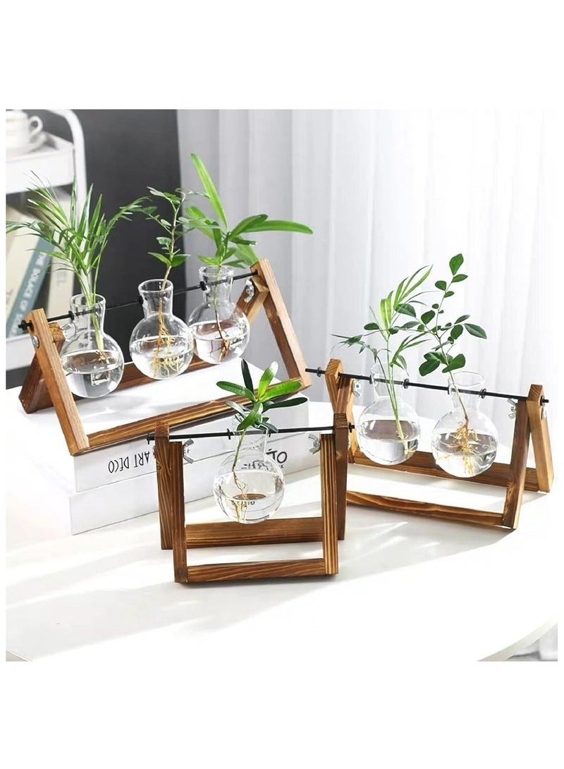 YelaJoy Plant Terrarium with Wooden Stand, Glass Desktop Planter with Retro Wooden Stand and Plant Terrarium Vase (2 Bulbs) for Indoor Office Desk Decor Accessories (1 Bulbs) - Image 3