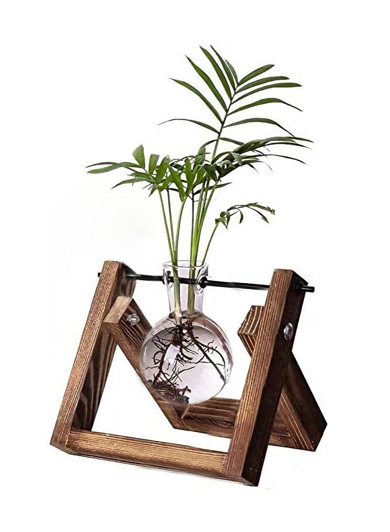 YelaJoy Plant Terrarium with Wooden Stand, Glass Desktop Planter with Retro Wooden Stand and Plant Terrarium Vase (2 Bulbs) for Indoor Office Desk Decor Accessories (1 Bulbs) - Image 1