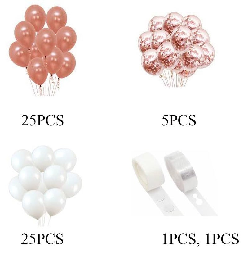 SOI Rose Gold & White Metallic Balloons (Set Of 57 Pcs) | Rose Gold Confetti Balloons | Rose Gold Theme Birthday Decorations | Balloons For Birthday/Anniversary/Farewell/Baby Shower - Image 2