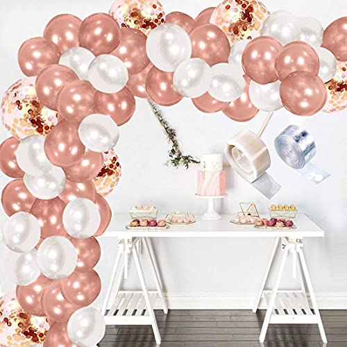 SOI Rose Gold & White Metallic Balloons (Set Of 57 Pcs) | Rose Gold Confetti Balloons | Rose Gold Theme Birthday Decorations | Balloons For Birthday/Anniversary/Farewell/Baby Shower - Image 1