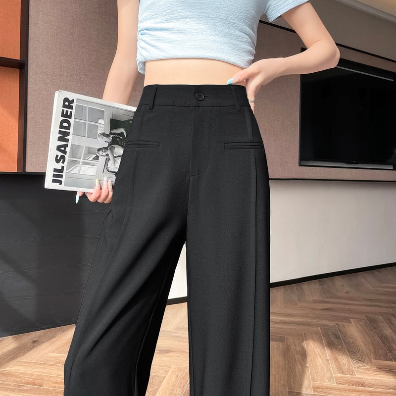 25 New Summer Narrow Suit Wide Leg Pants High Waist Drape Loose Straight-Leg Casual Pants Slim And Easiest For Match For Small People - Image 4