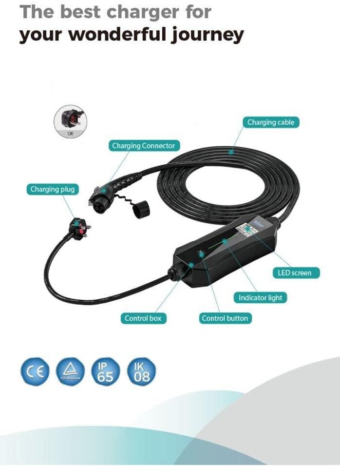 Cordova Teison GB/T Plug Charger with LCD Displey EVSE 16A Smart Portable Electric Vehicle Charger with UK Plug for VW ID 4 ID6  - Image 4