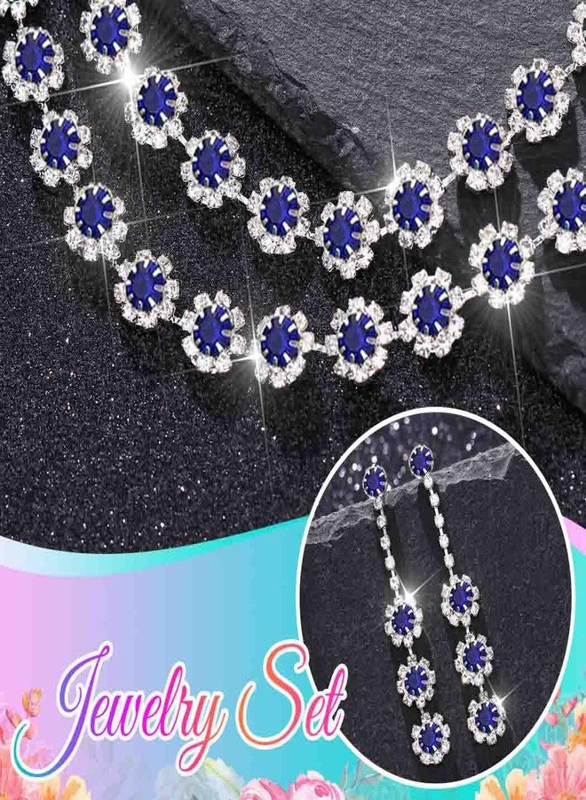 CLOACE Crystal Bridal Wedding Jewelry Set Sparkly Rhinestone Bracelet Earrings Prom Jewelry Accessories for Women (Blue) - Image 4