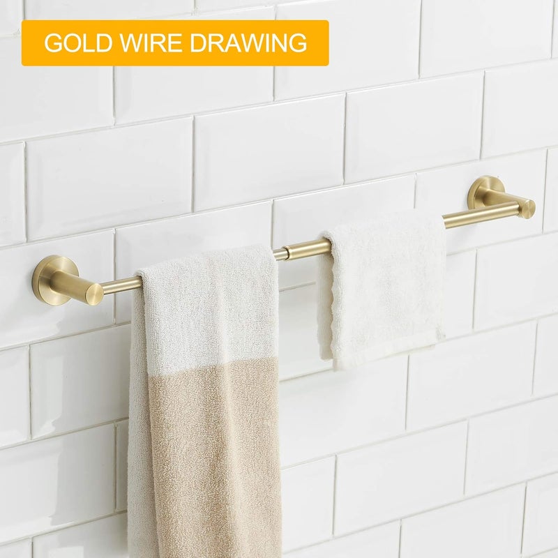 BESy Adjustable 15 to 26 Inch Single Bath Towel Bar for Bathroom SUS304 Stainless Steel Towel Holder, Wall Mount with Screws Hand Towel Bar Rod Hotel Style, Brushed Gold - Image 3