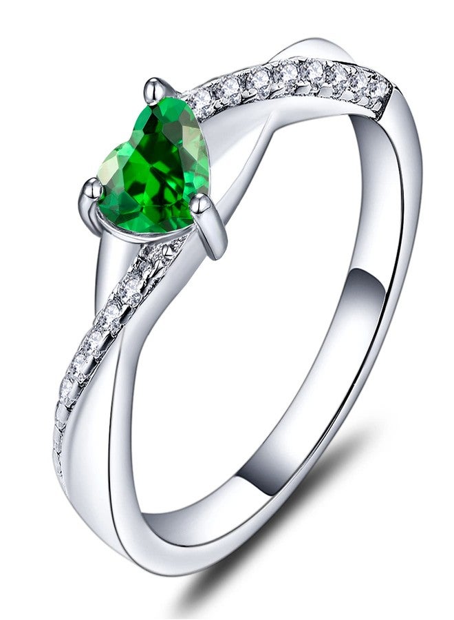 واي أل خاتم خطوبة من الفضة الإسترليني عيار 925 من YL، خاتم إنفينيتي مرصع بزمردة صناعية مقطوعة على شكل قلب 5 مم للنساء - مقاس 6 - Image 1