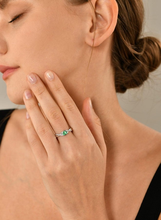 واي أل خاتم خطوبة من الفضة الإسترليني عيار 925 من YL، خاتم إنفينيتي مرصع بزمردة صناعية مقطوعة على شكل قلب 5 مم للنساء - مقاس 6 - Image 3