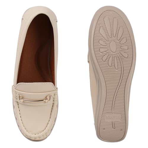 KRAFTER Chunky Slip-On Casual Comfort, Trendy Style, Easy Wear Loafers for Women & Girls-Beige-M047-36 - Image 4