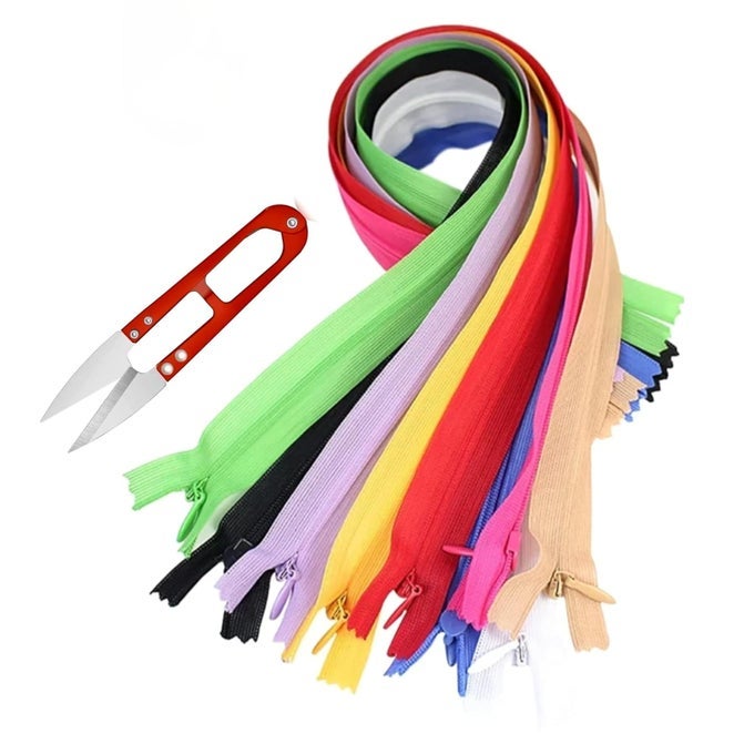 PACK OF 12 PCS COLORFUL 16INCH NYLON ZIPPERS WITH 1 PCS THREAD CUTTER IDEAL FOR TAILORING CRAFTS FASHION AND CLOTHES USED IN PANTS CHILDREN SUITS ETC MULTICOLOR ZIPPER H22