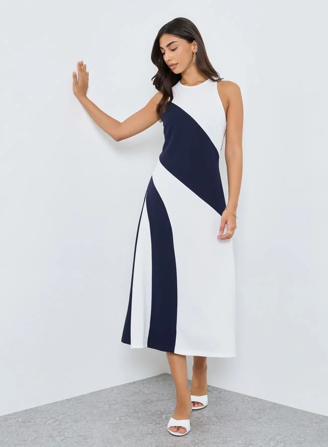 Take Two Color Block Sleeveless A-Line Midi Dress