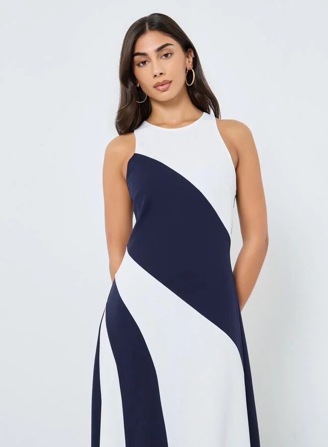 Take Two Take Two Color Block Sleeveless A-Line Midi Dress