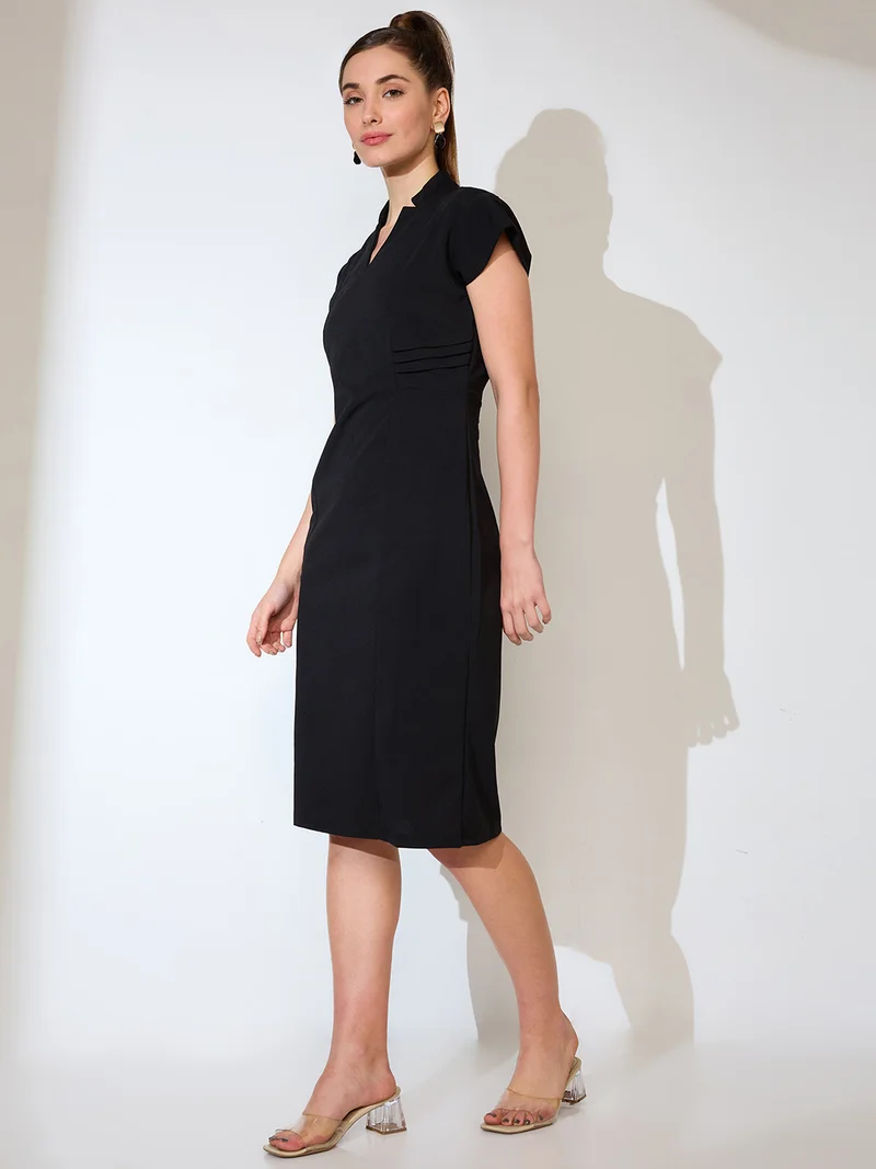 globus Globus Women V-Neck Cap Sleeves Sheath Midi Workwear Dress