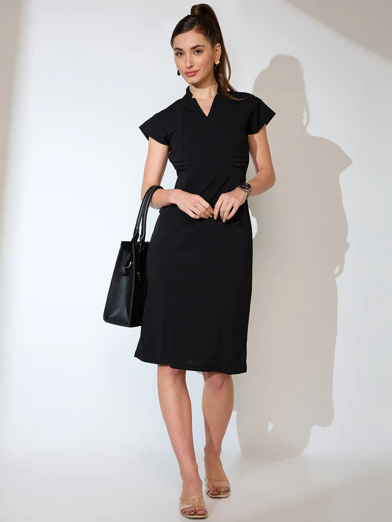 globus Globus Women V-Neck Cap Sleeves Sheath Midi Workwear Dress