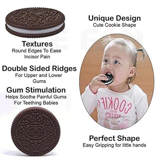 BabyGo BPA-Free Silicone Cookie Teether for Babies | Soft & Safe Teething Toy for 6-12 Months | Food-Grade Material with Textured Surface for Gum Relief & Oral Development (Pack of 1)(Brown) - Image 5
