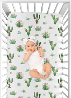 Sweet Jojo Designs Sweet Jojo Designs Pink Green Boho Watercolor Baby or Toddler Fitted Crib for Cactus Floral Collection  - Image 4